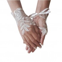 wedding photo -  Ivory Wedding gloves bridal gloves lace gloves fingerless gloves ivory gloves guantes french lace silver frame gloves