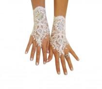 wedding photo -  Ivory lace gloves bridal wedding gloves lace gloves fingerless gloves