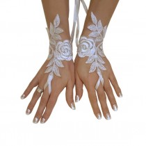 wedding photo -  Bridal Glove, ivory, silver-embroidered lace gloves, Fingerless Gloves, cuff wedding bride, bridal gloves, ivory,