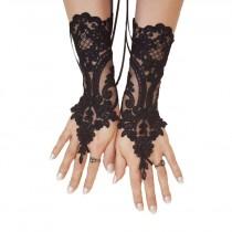 wedding photo -  Black lace gloves french lace bridal gloves, ''High Quality Lace Gloves'' fingerless gloves black gloves burlesque glove guantes gothic