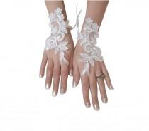 wedding photo -  Ivory Wedding gloves bridal gloves lace gloves fingerless gloves ivory gloves french lace gloves