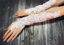 wedding photo -  White Lace Bridal Gloves Wedding Gloves Gift For Bride Bridal Accessories