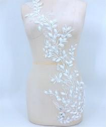 wedding photo -  White Beading Appliques Leaves Beaded Vines Costumes Appliques Rhinestone Embellished Sewing for Party Ballgown Evening Dress
