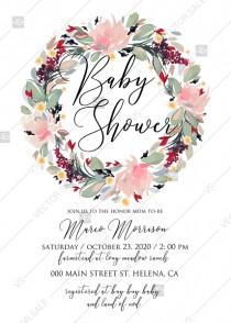 wedding photo -  Watercolor wreath garden flower Baby Shower Invitation editable template card PDF 5x7 in