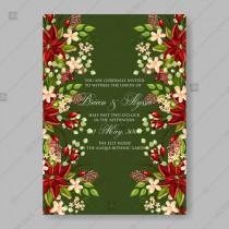 wedding photo -  Christmas party invitation with holiday wreath of poinsettia, needle, holly thank you card