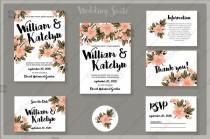 wedding photo -  Wedding invitation set vector card template romantic flower dog-rose jasmine sakura