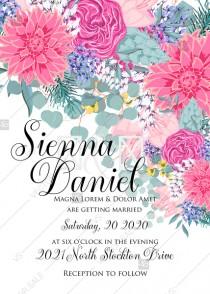 wedding photo -  Wedding invitation set watercolor pink peony rose chrysanthemum dahlia PDF 5x7 in invitation maker