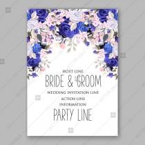 wedding photo -  Blueand white rose greenery wedding invitation vector template invitation download