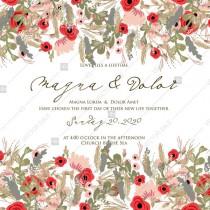 wedding photo -  Wedding card or invitation with poppy rose peony floral background modern floral design