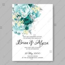 wedding photo -  Vintage Wedding invitation vector card template mint green blue watercolor peony eucalyptus floral watercolor