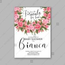 wedding photo -  Baby shower floral invitation with hibiscus flower and tropical leaves watercolor flower wreath vector invitation