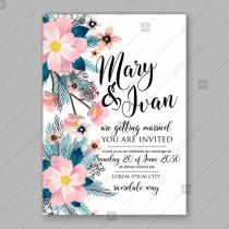 wedding photo -  Pink peony anemone sakura Wedding Invitation watercolor floral vector template