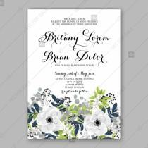 wedding photo -  Anemone Wedding invitation card in light gray and navу leaves