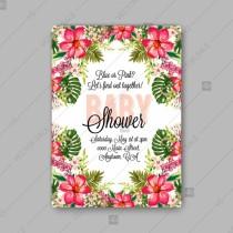 wedding photo -  Hibiscus Aloha Baby shower floral vector invitation template tropical watercolor wreath marriage invitation
