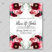 wedding photo -  Watercolor floral peony red pink palm leaves wedding invitation template card invitation template