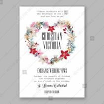 wedding photo -  Poinsettia Wedding Invitation card winter floral wreath Christmas Party invite marriage invitation