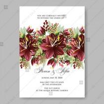 wedding photo -  Burgundy dark red hibiscus tropical floral wreath wedding invitation floral wreath