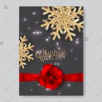 wedding photo -  Merry Christmas Party Invitation with gold snowflake and lights confetti invitation download