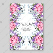 wedding photo -  Pink Peony provanse violet lilac lavender eucalyptus spring wedding invitation vector custom invitation
