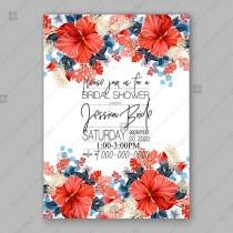 wedding photo -  Red hibiscus hawaii wedding invitation vector tropical floral card thank you card