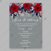 wedding photo -  Poinsettia fir pine brunch winter floral Wedding Invitation Christmas Party vector template