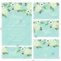 wedding photo -  Wedding invitations with rose, peony and anemone flowers. Save the date, rsvp, thank you card