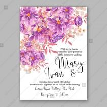 wedding photo -  Violet Chrysanthemum peony dahlia Greeting card with flowers, watercolor invitation card for wedding floral background