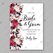 wedding photo -  Marsala Burgundy white rose peony greenery wedding invitation vector template bridal shower invitation