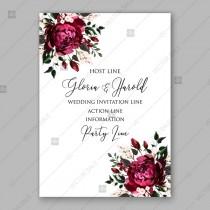 wedding photo -  Burgundy Dark red Peony wedding invitation watercolor vector template valentines day