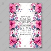 wedding photo -  Tropical pink hibiscus lilac wedding invitation vector card template custom invitation
