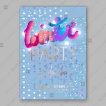 wedding photo -  Christmas party invitation vector lettering bright sparkles, confetti and bokeh snowflake
