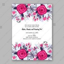 wedding photo -  Merry Christmas Party invitation pink magenta rose blue needle greenery fir vector template thank you card