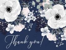 wedding photo -  Thank you card white anemone flower card template on navy blue background PDF 5.6x4.25 in online maker