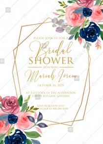 wedding photo -  Bridal shower wedding invitation set watercolor navy blue rose marsala peony pink anemone greenery PDF 5x7 in invitation editor