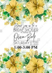 wedding photo -  Wedding invitation set yellow lemon hibiscus tropical flower hawaii aloha luau PDF 5x7 in invitation editor