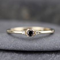 wedding photo - diamond ring, black diamond ring, simple engagement ring, minimalist engagement ring, engagement ring, dainty, delicate engagement ring