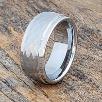 wedding photo - White Tungsten Ring, White Hammered Ring, Hammered Tungsten Ring, Men's White Ring, Hammered Tungsten Wedding Band, Unique Unique Ring