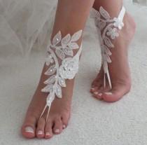 wedding photo -  Wedding Shoes, White Sequined Lace Barefoot Sandals, Beach Wedding Barefoot Sandals, Wedding Anklets, Summer Wear, Wrist Sandals, Bridesmaid