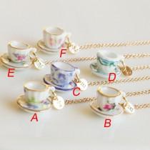 wedding photo - Tea party cup necklace, personalized initial necklace, tiny tea cup necklace, cooking party jewelry,coffee cup necklace, bridesmaids jewelry