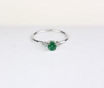 wedding photo - Emerald Ring / 14k Gold Emerald Ring with Diamonds / Emerald Engagement Ring / Stackable Emerald Ring / Diamond Emerald Ring / Round Emerald