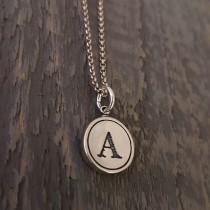 wedding photo - Holiday Gift Necklace,  Sterling Silver Typewriter Key Charm,  Initial Necklace - ABCDEFGHIJKLMNOPQRSTUVWXYZ All Letters Available