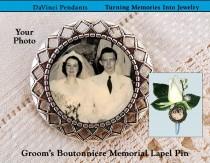 wedding photo - Grooms Memorial Boutonniere Lapel Pin, Wedding Brooch Remembrance Gift, Loving Memory Keepsake, Sympathy Grief Loss Picture Memento Mourning