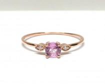 wedding photo - Pink Sapphire Ring / 14k Rose Gold Pink Sapphire Ring with Diamonds / Pink Sapphire Engagement Ring / Diamond and Pink Sapphire Ring