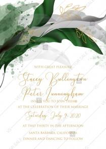 wedding photo -  Wedding invitation set watercolor splash greenery floral wreath, floral, herbs garland gold frame PDF 5x7 in online maker