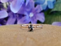 wedding photo - Carbonado Black Diamond Engagement Ring ~ Rough, Raw Black Diamond Solitaire Set In A Dainty Rose Gold Band ~ Size 6.5
