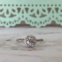 wedding photo - 1.08ct Diamond Halo Engagement Ring Halo Diamond Ring Simulated Diamond Classic Engagement Ring Promise Ring