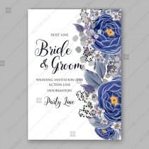 wedding photo -  Ranunculus wedding invitation navy blue watercolor vector card template anniversary invitation