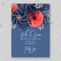 wedding photo -  Big paper cut flower origami rose, anemone, peony 3d. Wedding invitation floral card vector template decoration bouquet