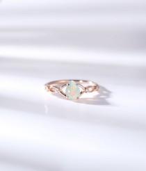 wedding photo - Pear shaped Opal engagement ring art deco ring diamond celtic ring vintage rose gold wedding promise art deco unique anniversary bridal ring