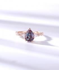 wedding photo - Vintage Alexandrite engagement ring moissanite ring Pear shaped ring rose gold ring art deco ring promise unique anniversary ring